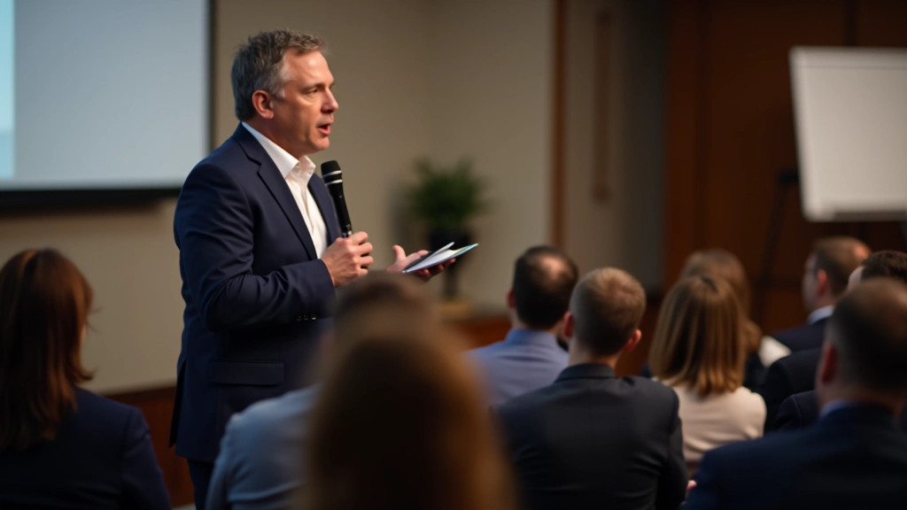 Spreker presenteert met zelfvertrouwen voor groep